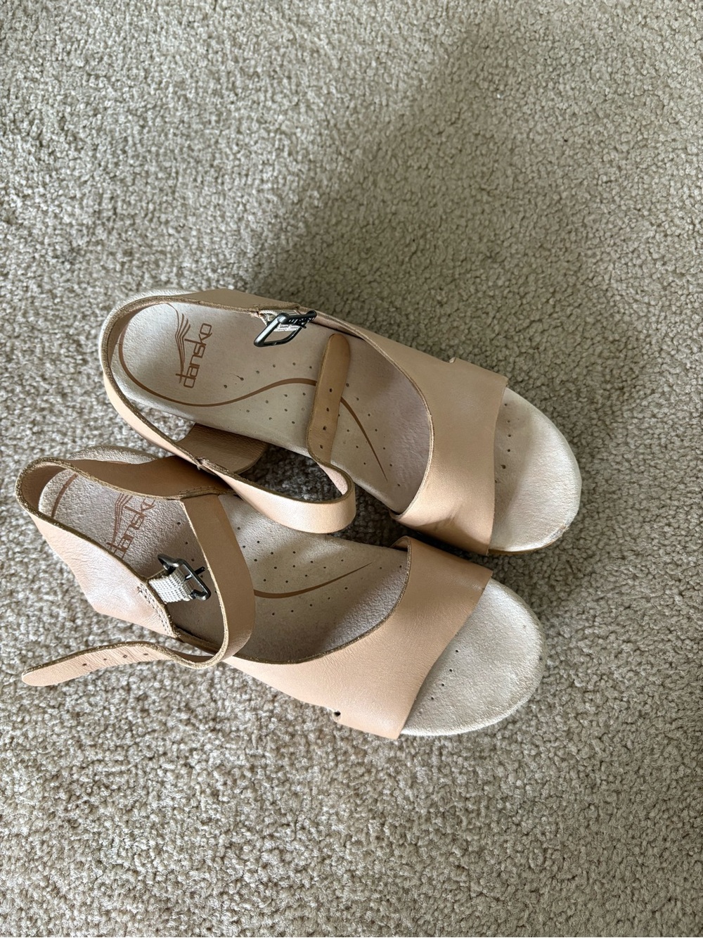 Dansko Beige Leather Slingback Sandals with Buckle
